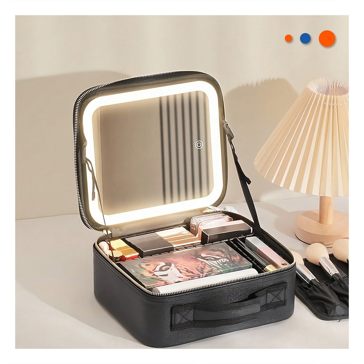 PACK6 MALETA PORTATIL DE MAQUILLAJE CON ESPEJO NEGRO USO DIARIO Y+REGALO STICKER - 5