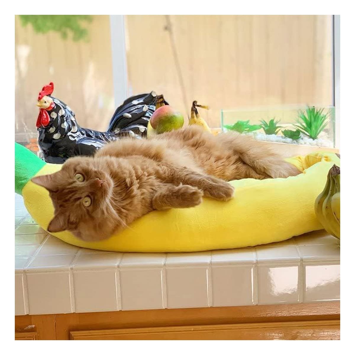 BASE ACOLCHADA ESTILO PLATANO PARA MASCOTA TALLA M AMARILLO VIBRANTE Y+PAPEL REGALO - 2