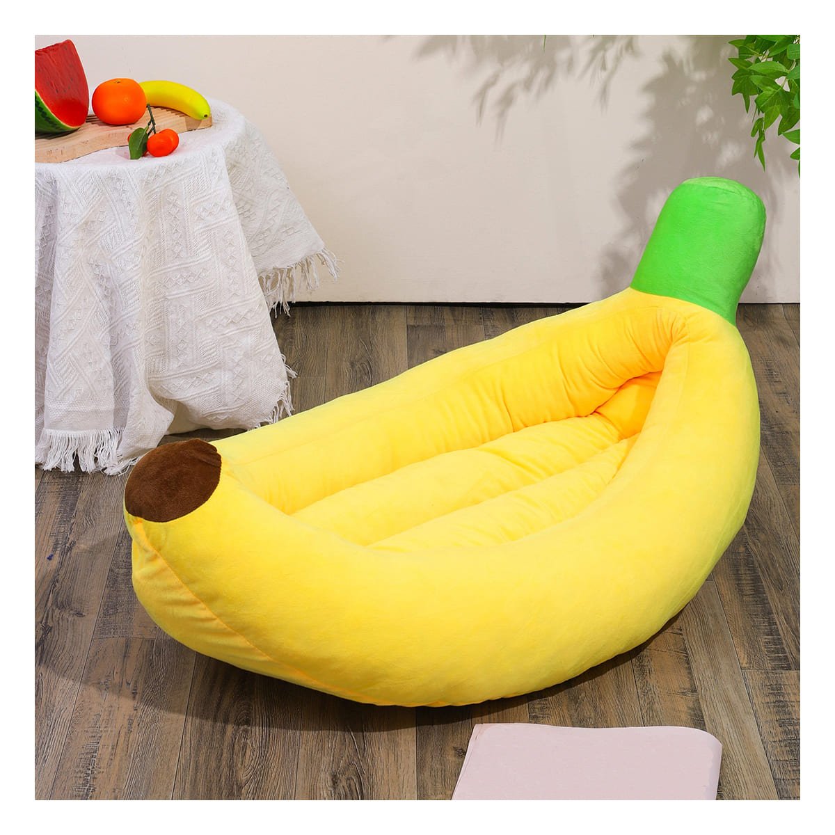 BASE ACOLCHADA ESTILO PLATANO PARA MASCOTA TALLA M AMARILLO VIBRANTE Y+PAPEL REGALO - 5