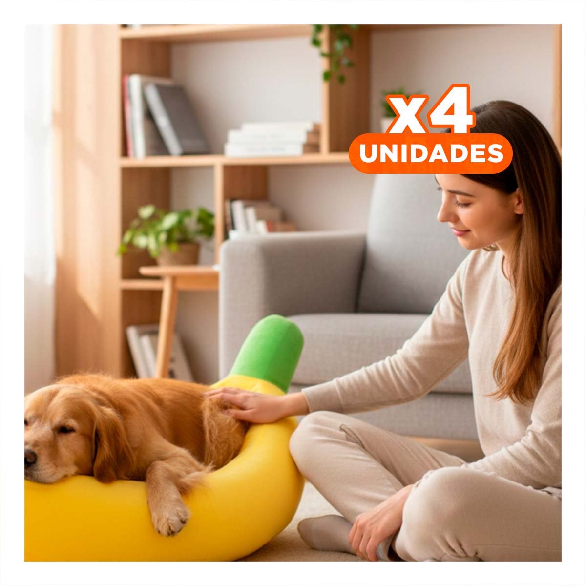 PACK4 DESCANSO COMODO CON FORMA DE PLATANO PARA MASCOTA TALLA M AMARILLO - 1