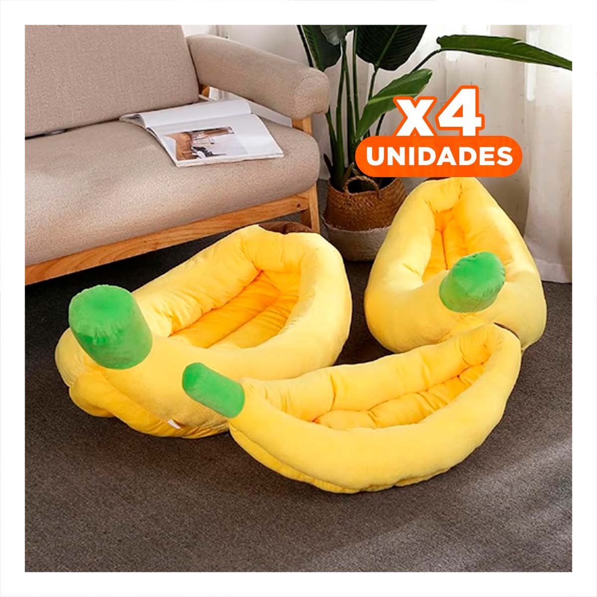 PACK4 DESCANSO COMODO CON FORMA DE PLATANO PARA MASCOTA TALLA L AMARILLO - 1