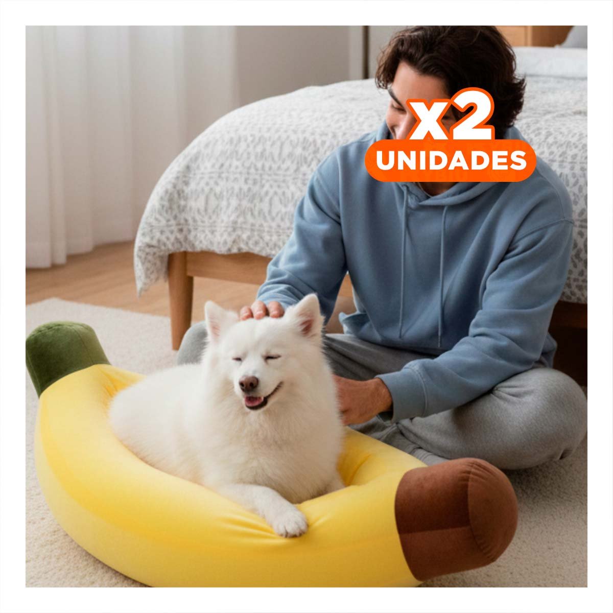PACK2 DESCANSO ACOLCHADO ESTILO PLATANO PARA MASCOTA TALLA L AMARILLO VIBRANTE Y+REGALO STICKER - 1