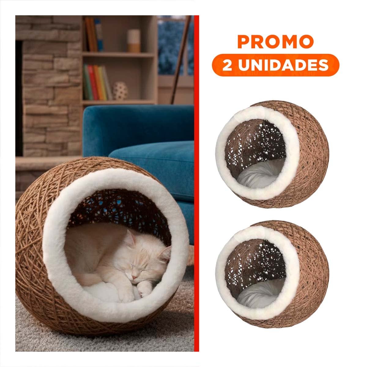 PACK2 CUNA SUAVE CON COJIN MARRON CLARO PARA GATOS EN PELUCHE BLANCO COMODO - 1