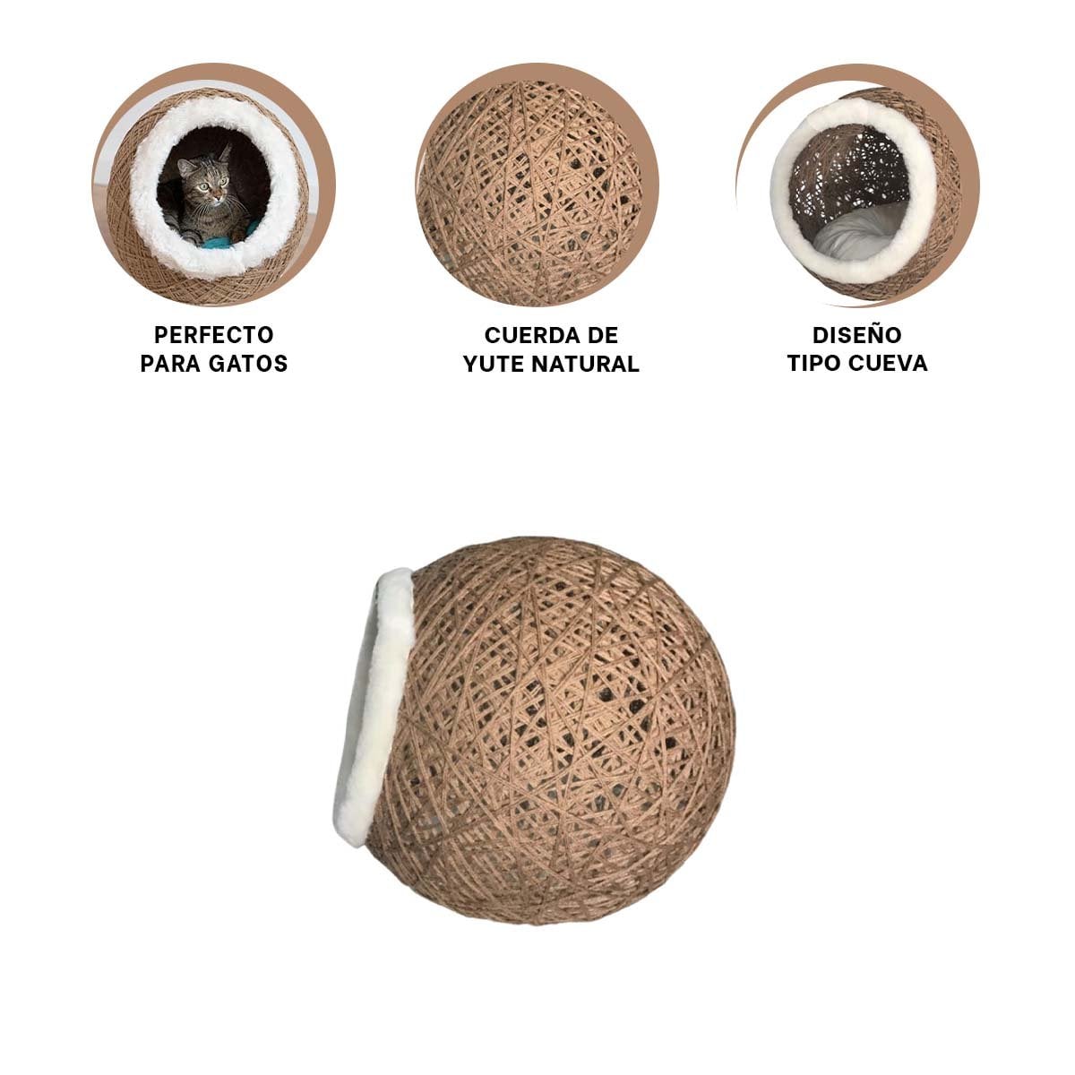 BASE SUAVE PARA GATOS CON COJIN INTERIOR MARRON CLARO EN PELUCHE BLANCO - 3