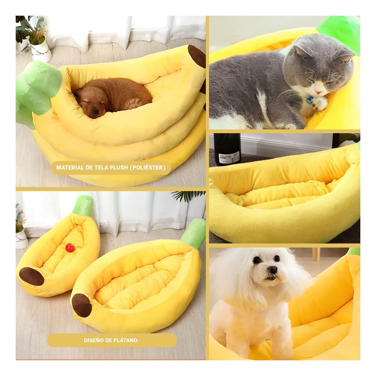 PACK6 DORMITORIO ACOLCHADO PLATANO PARA MASCOTA TALLA S AMARILLO BRILLANTE Y+PAPEL REGALO - 3