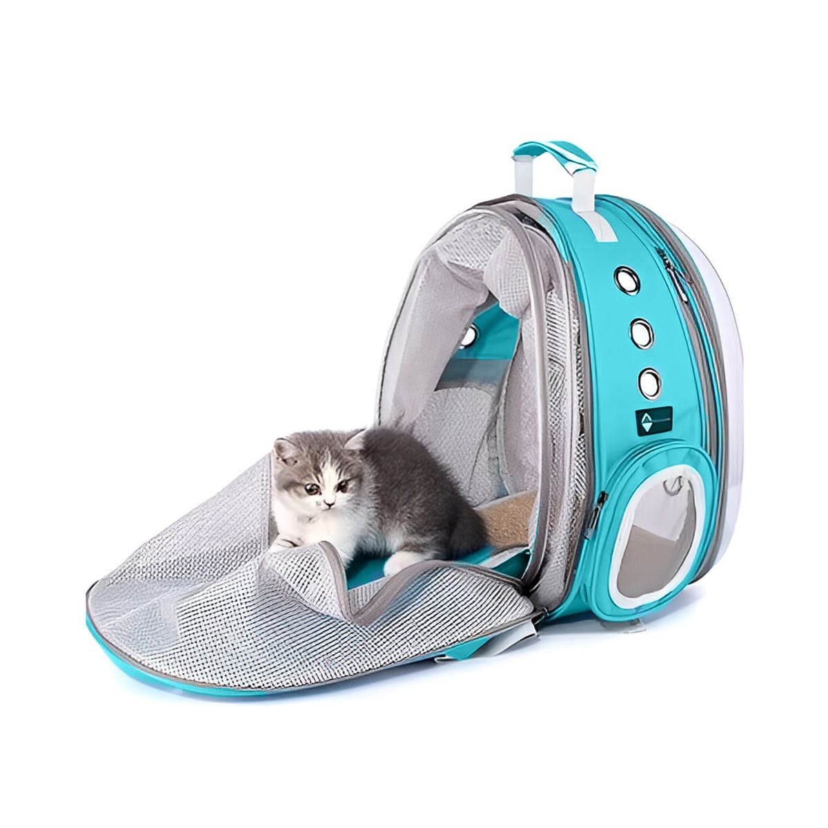 MOCHILA PORTATIL PARA GATO EN CELESTE CON BURBUJA VISIBLE Y DISENO ERGONOMICO Y+LIGAS REGALO - 3