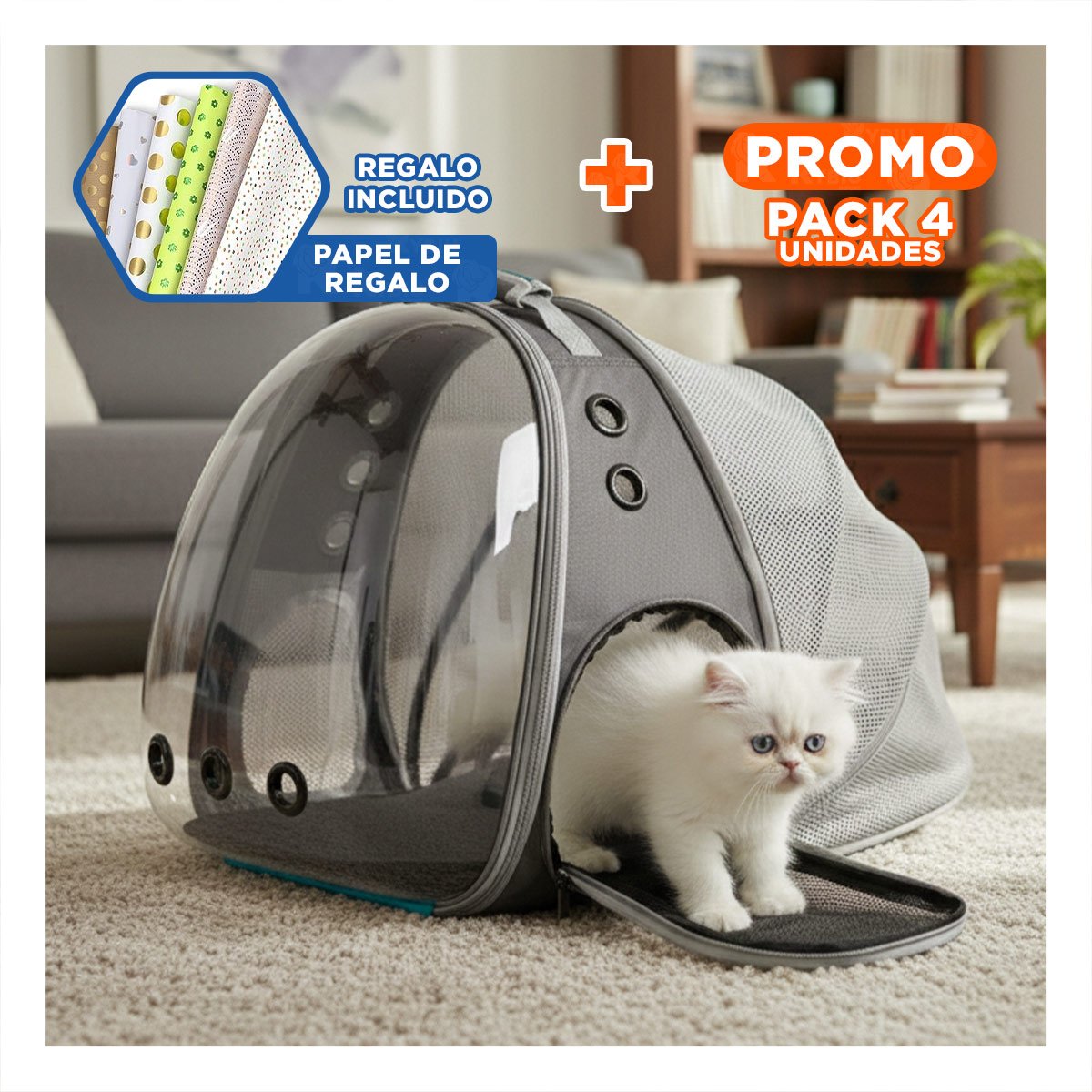 PACK4 MORRAL BURBUJA EXPANDIBLE PARA GATO EN PLOMO CON ESPACIO AMPLIO Y+PAPEL REGALO - 1