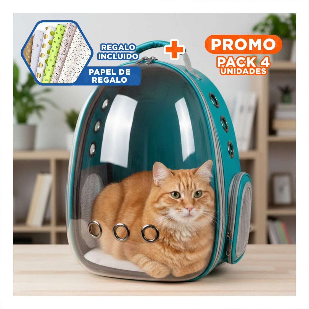 PACK4 MORRAL BURBUJA EXPANDIBLE PARA GATO EN CELESTE CON ESPACIO AMPLIO Y+PAPEL REGALO - 1