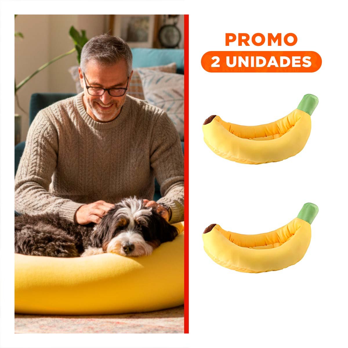 PACK2 CUNA CONFORTABLE Y ENVOLVENTE TIPO PLATANO PARA MASCOTA TALLA M AMARILLO - 1