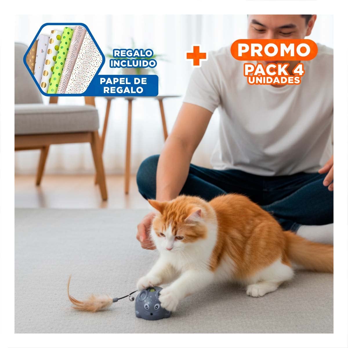 PACK4 RATON INTERACTIVO PLOMO CON CATNIP DE GRAN ACTIVO PARA MUCHA DIVERSION Y+PAPEL REGALO - 1