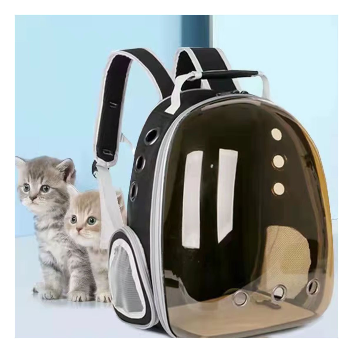 MOCHILA EXPANDIBLE PARA GATO EN NEGRO CON CAPSULA BURBUJA TRANSPARENTE Y+PAPEL REGALO - 3