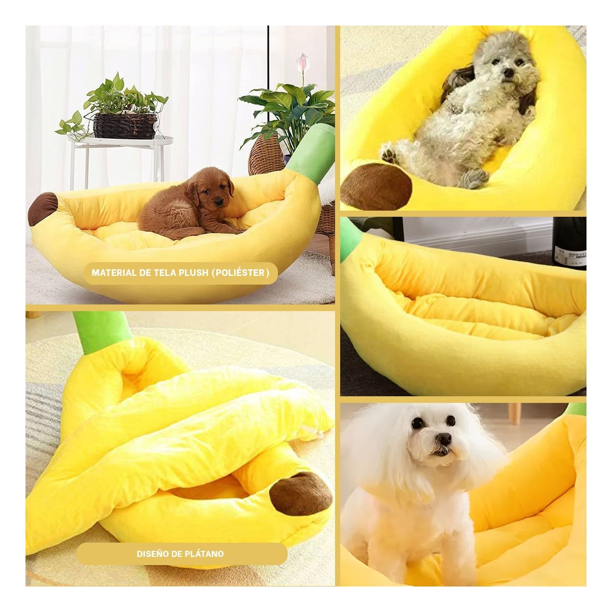 PACK2 DESCANSO TIPO PLATANO PARA MASCOTA TALLA M EN COLOR AMARILLO SUAVE Y+PAPEL REGALO - 3