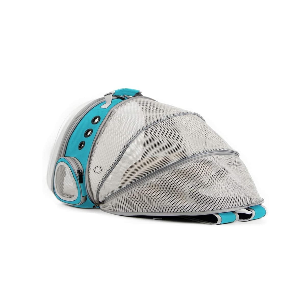 MOCHILA EXPANDIBLE PARA GATO EN CELESTE CON BURBUJA TRANSPARENTE Y SOPORTE Y+PAPEL REGALO - 1
