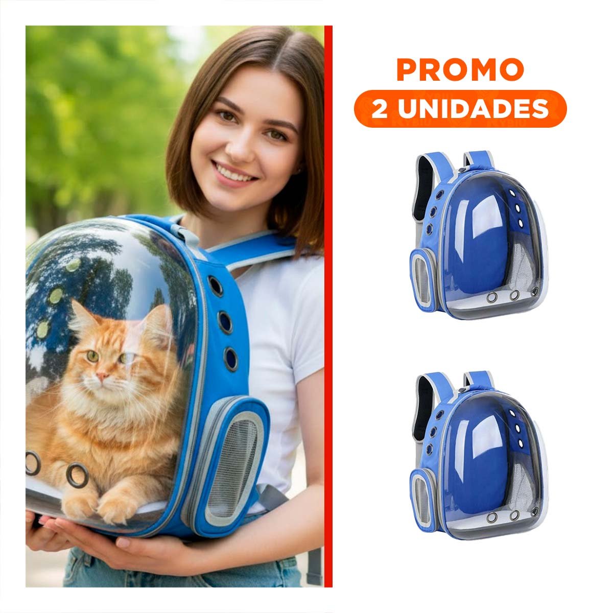 PACK2 CARRIER EXPANDIBLE PARA GATO EN AZUL CON BURBUJA TRANSPARENTE Y PANEL VENTILADO - 1