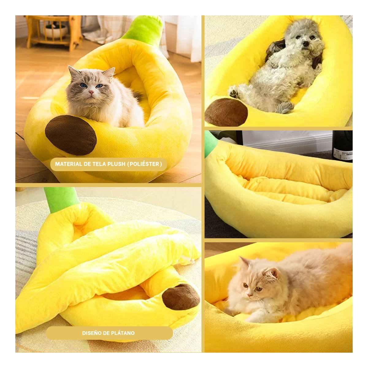 PACK2 DESCANSO TIPO PLATANO PARA MASCOTA TALLA L EN COLOR AMARILLO SUAVE Y+PAPEL REGALO - 3