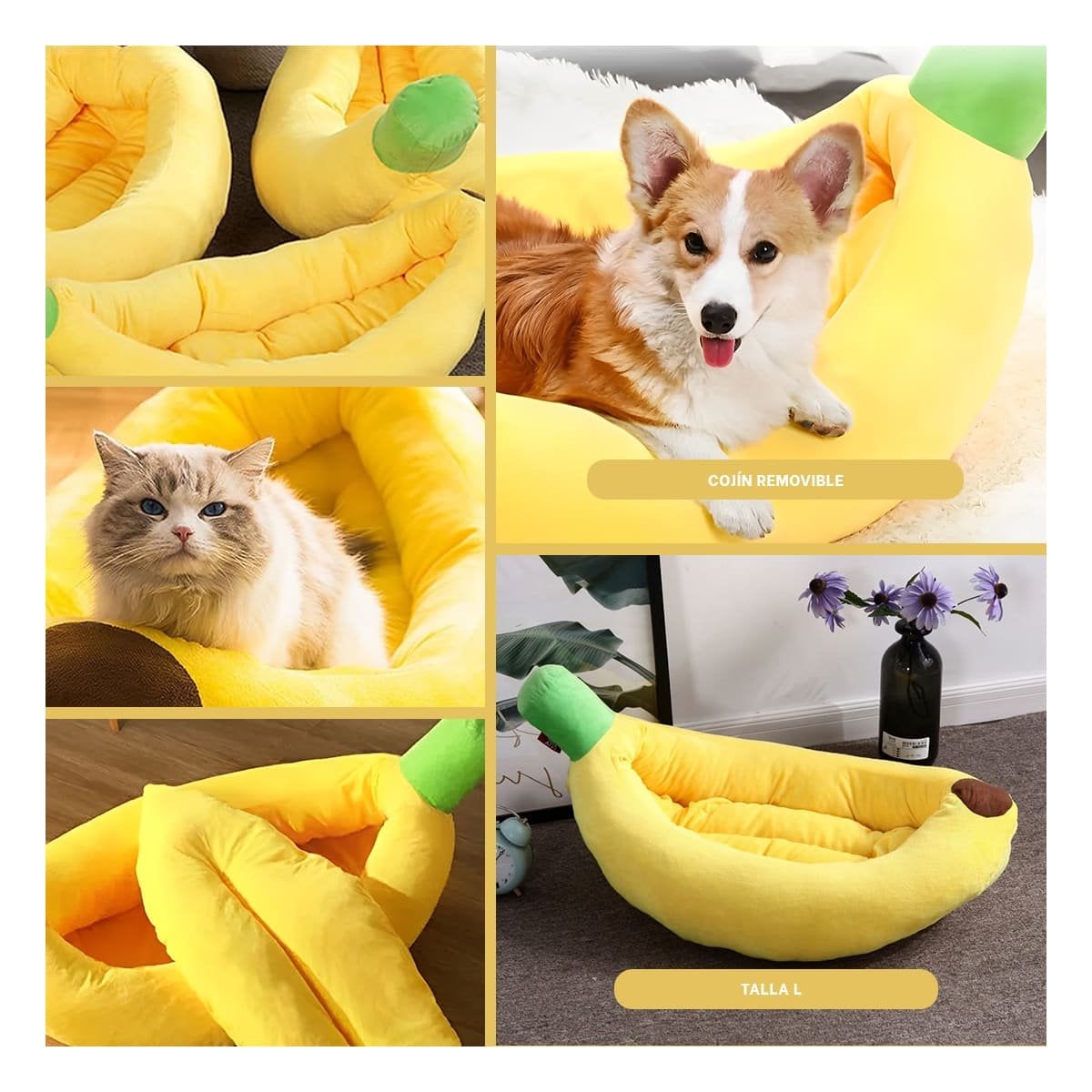 BASE TIPO PLATANO PARA MASCOTA TALLA L EN COLOR AMARILLO SUAVE - 5