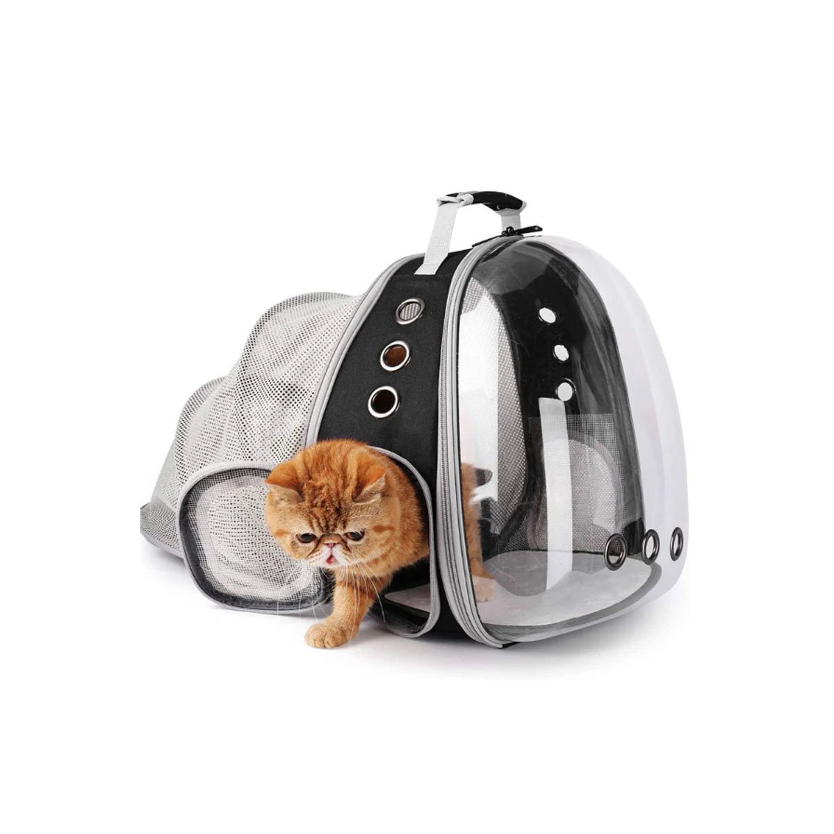 MOCHILA TRANSPORTADORA PARA GATO EN NEGRO CON BURBUJA VENTILADA Y BASE ESTABLE Y+REGALO STICKER - 3