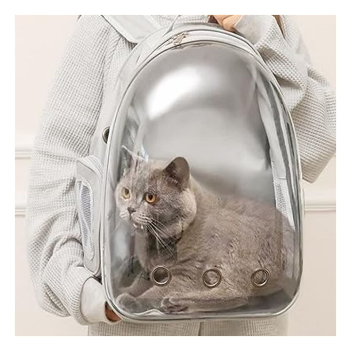 MOCHILA TRANSPORTADORA PARA GATO EN PLOMO CON CAPSULA FRONTAL Y PANEL Y+REGALO STICKER - 2
