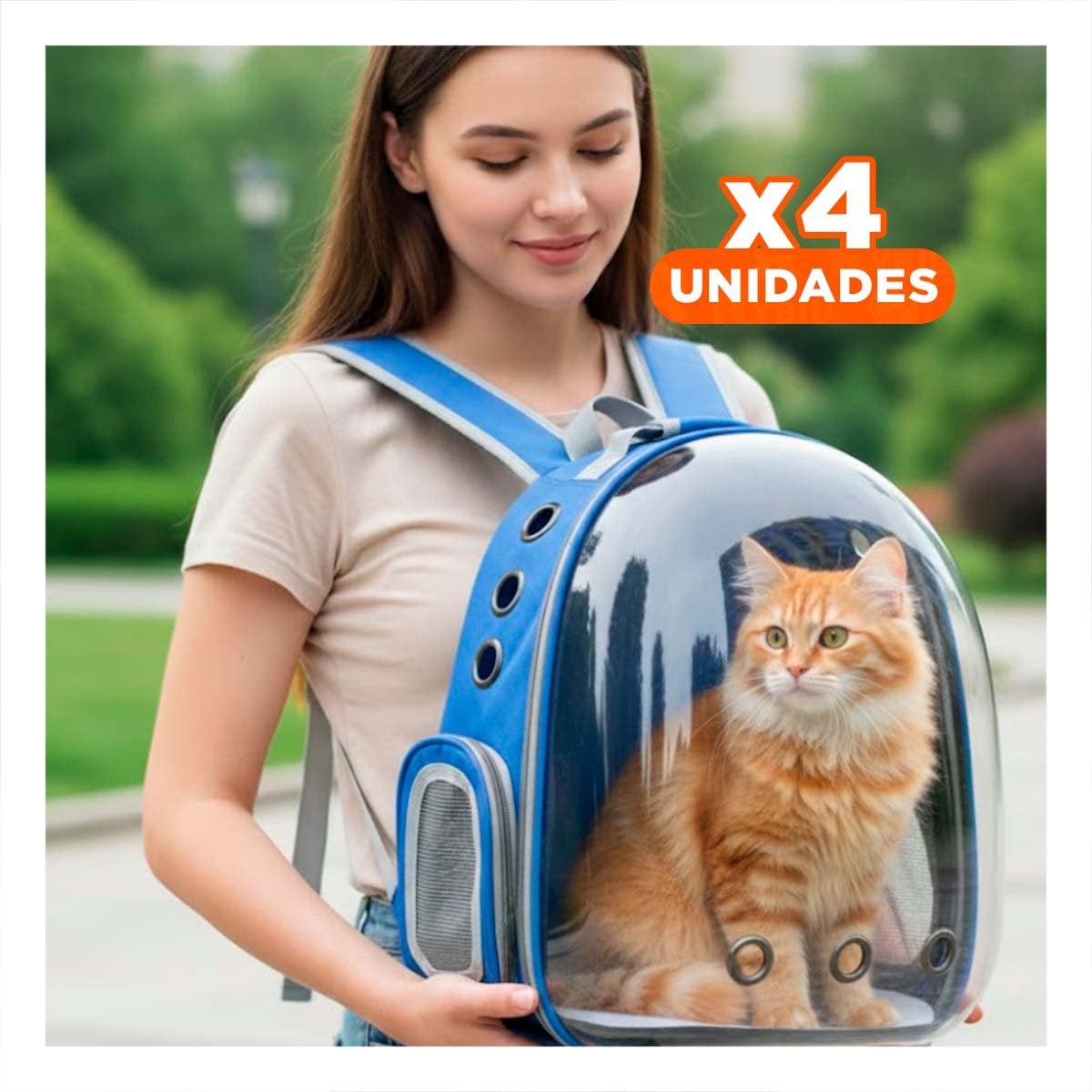PACK4 CARRIER RESISTENTE PARA GATO EN AZUL CON BURBUJA EXPANDIBLE Y BASE ESTABLE - 1