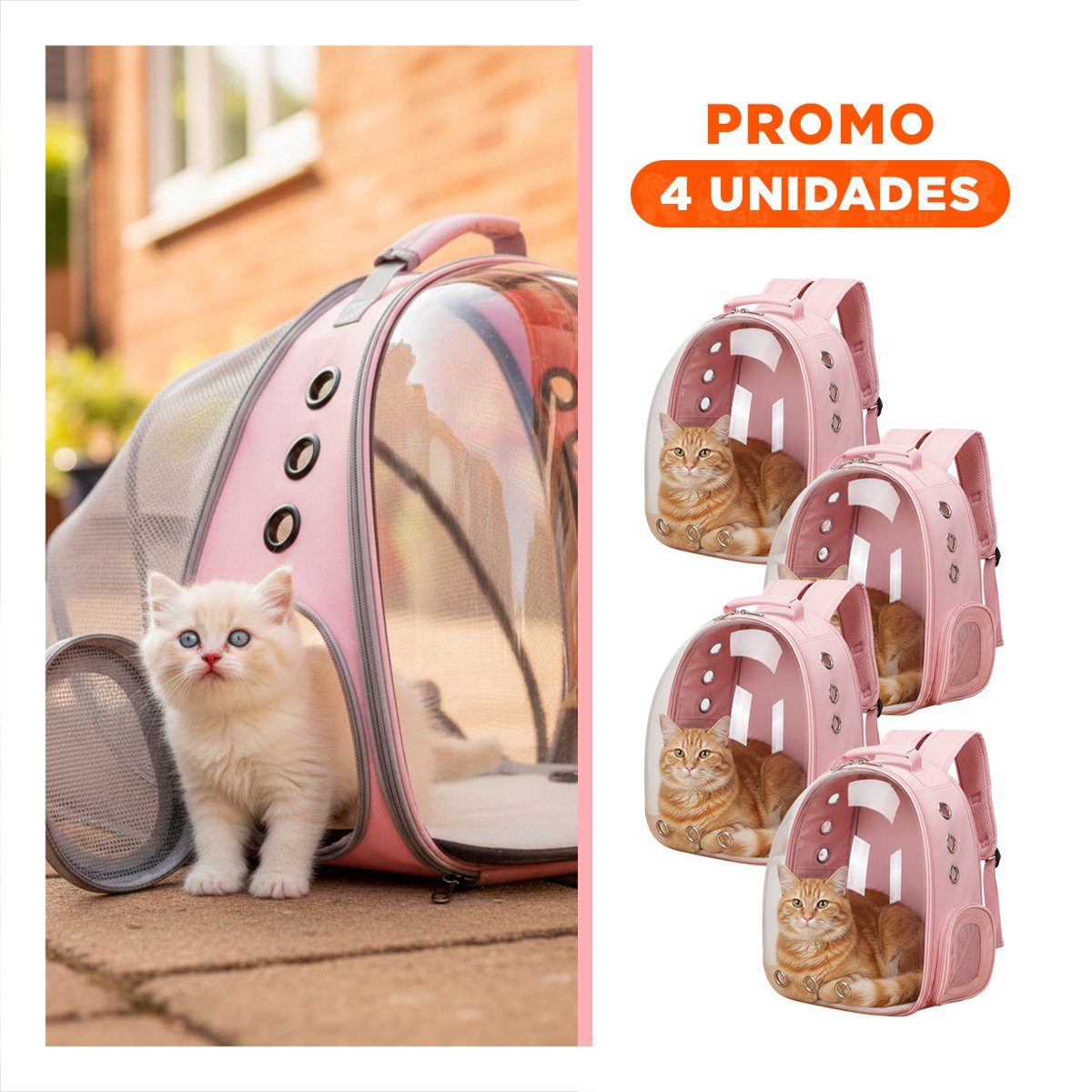 PACK4 MORRAL EXPANDIBLE PARA GATO EN ROSADO CON BURBUJA VISIBLE Y SOPORTE Y+REGALO STICKER - 1