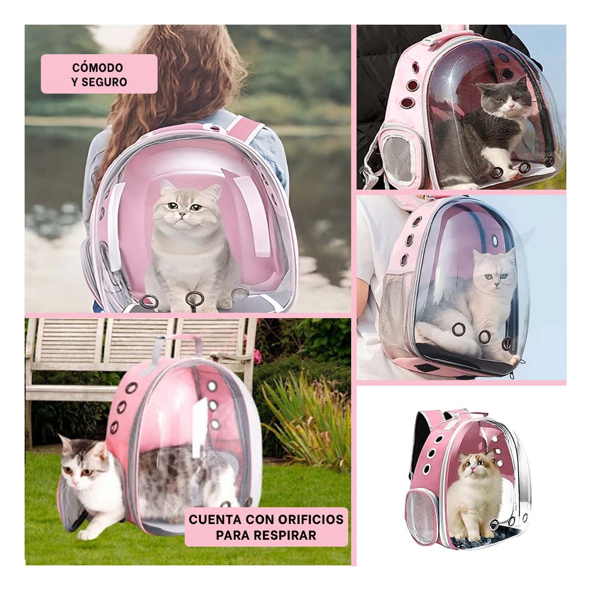 PACK4 MORRAL EXPANDIBLE PARA GATO EN ROSADO CON BURBUJA VISIBLE Y SOPORTE Y+REGALO STICKER - 2