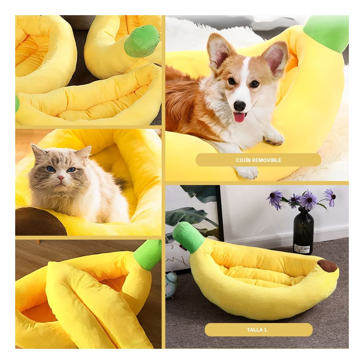 BASE CONFORTABLE Y ENVOLVENTE TIPO PLATANO PARA MASCOTA TALLA L Y+POST IT - 5