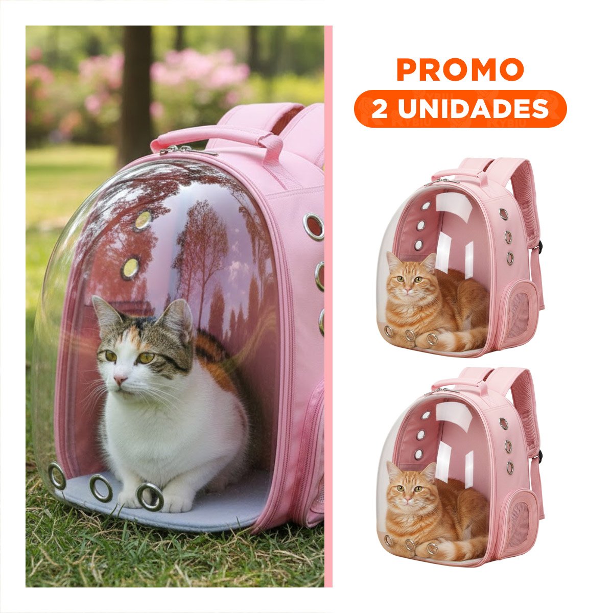 PACK2 CARRIER EXPANDIBLE PARA GATO EN ROSADO CON BURBUJA TRANSPARENTE Y PANEL VENTILADO - 1