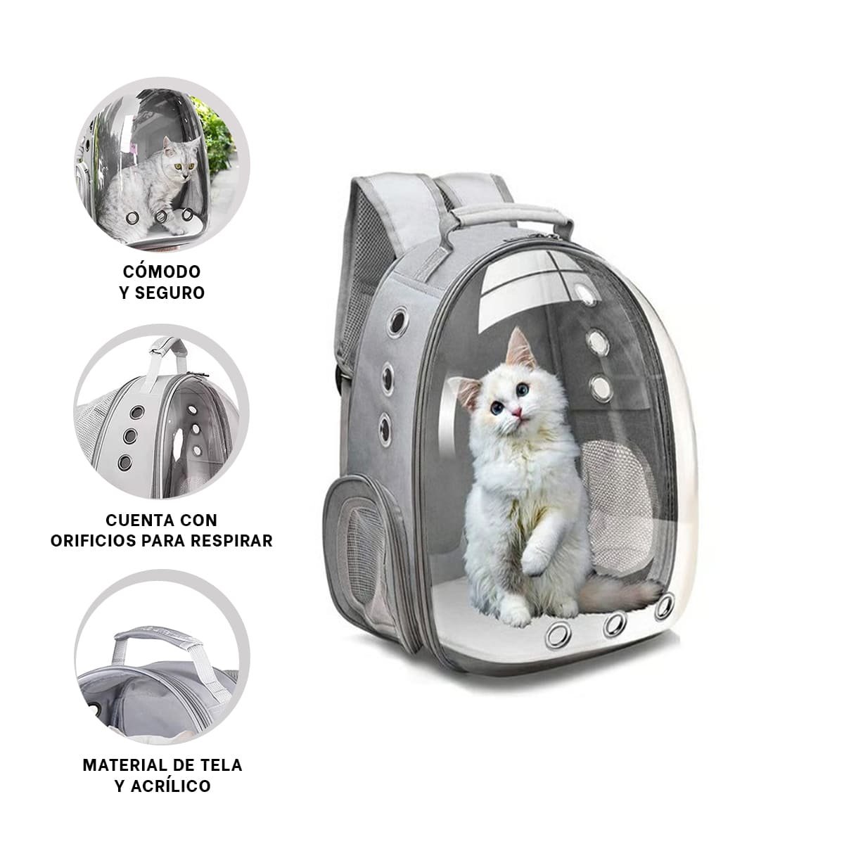 MOCHILA BURBUJA EXPANDIBLE PARA GATO EN PLOMO CON ESPACIO AMPLIO Y BASE ESTABLE - 3