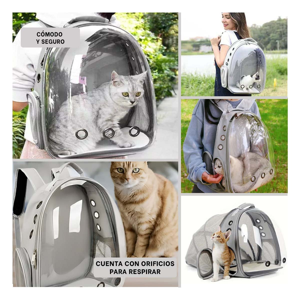 MOCHILA BURBUJA EXPANDIBLE PARA GATO EN PLOMO CON ESPACIO AMPLIO Y BASE ESTABLE - 5