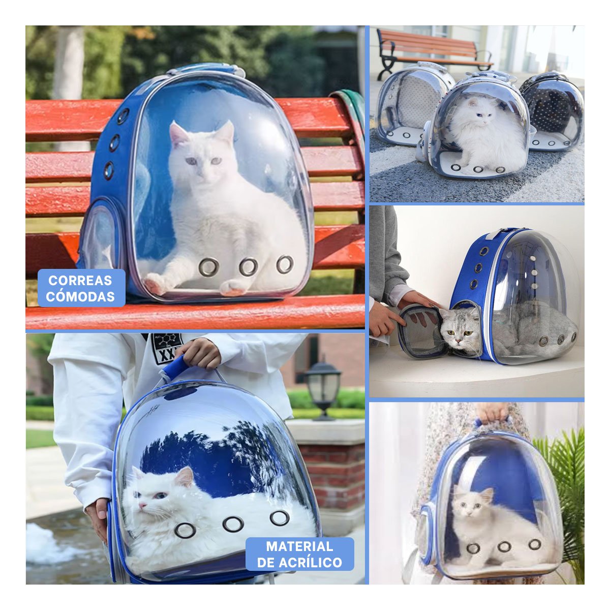 MOCHILA BURBUJA EXPANDIBLE PARA GATO EN AZUL CON ESPACIO AMPLIO Y BASE ESTABLE - 5