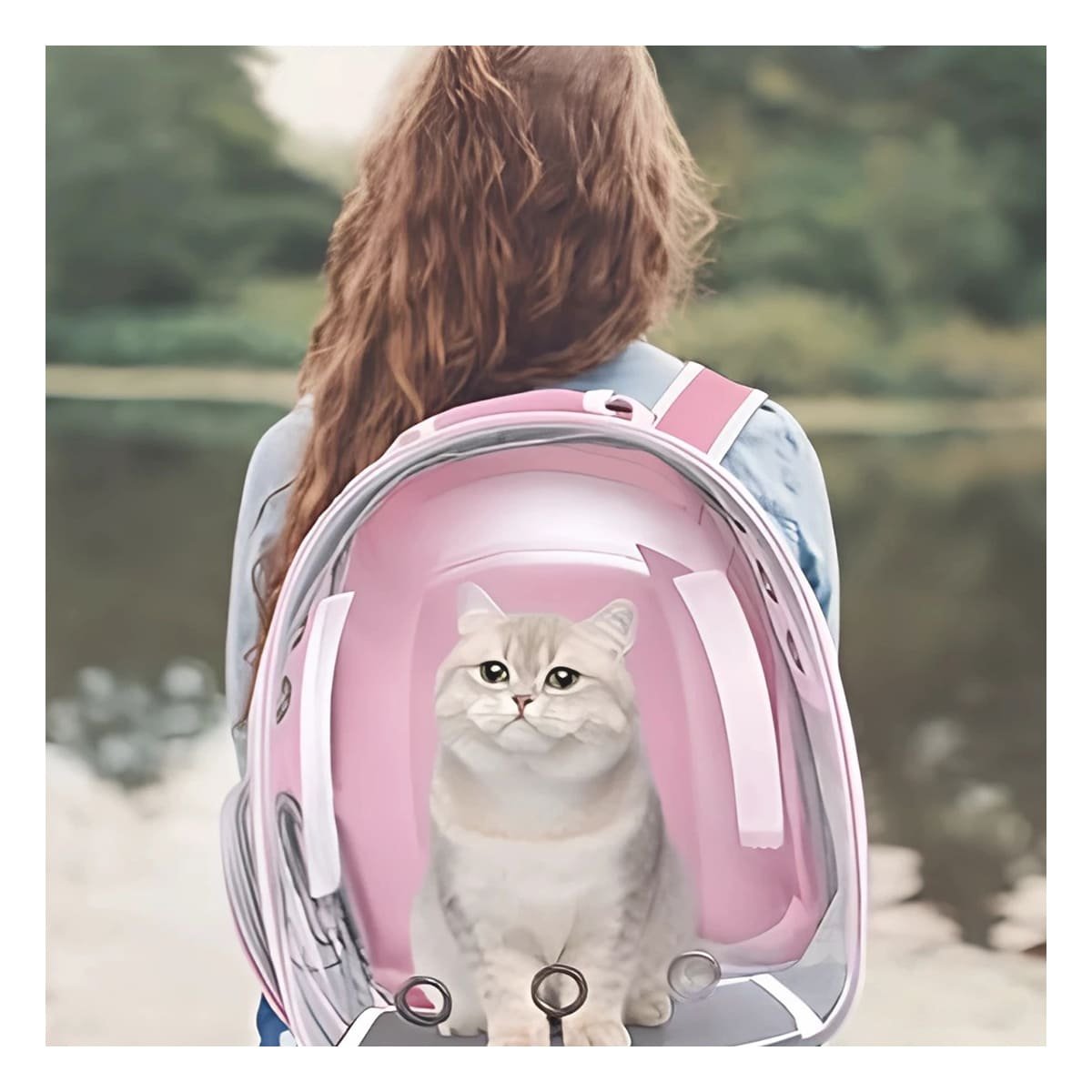 MOCHILA PORTATIL PARA GATO EN ROSADO CON BURBUJA VISIBLE Y DISENO ERGONOMICO Y+LIGAS REGALO - 2
