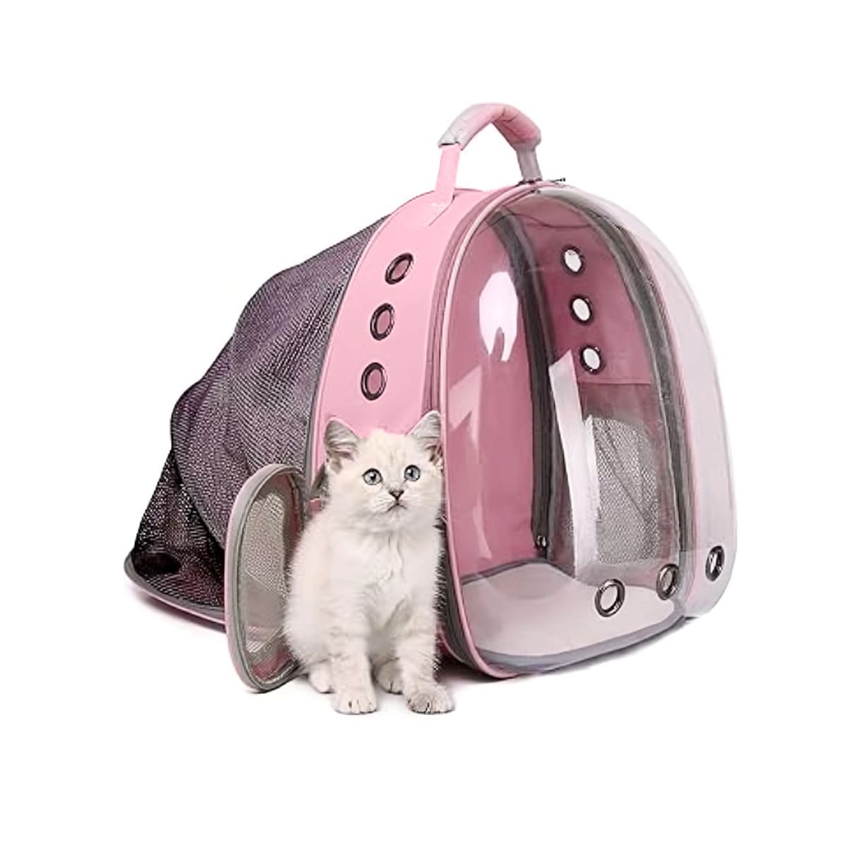 MOCHILA PORTATIL PARA GATO EN ROSADO CON BURBUJA VISIBLE Y DISENO ERGONOMICO Y+LIGAS REGALO - 3