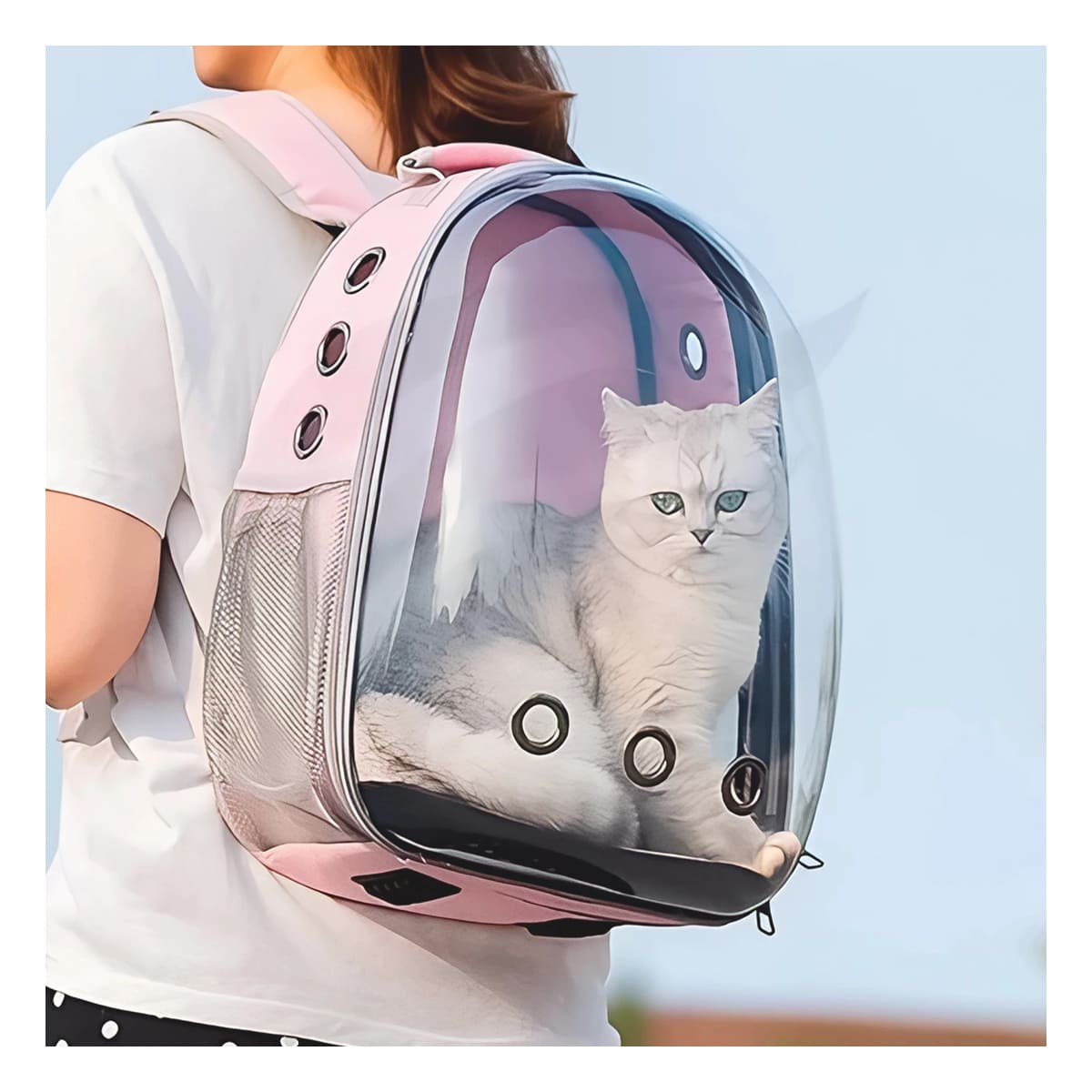 MOCHILA MODERNA PARA GATO EN ROSADO CON BURBUJA EXPANDIBLE Y MATERIAL DURADERO Y+POST IT - 3