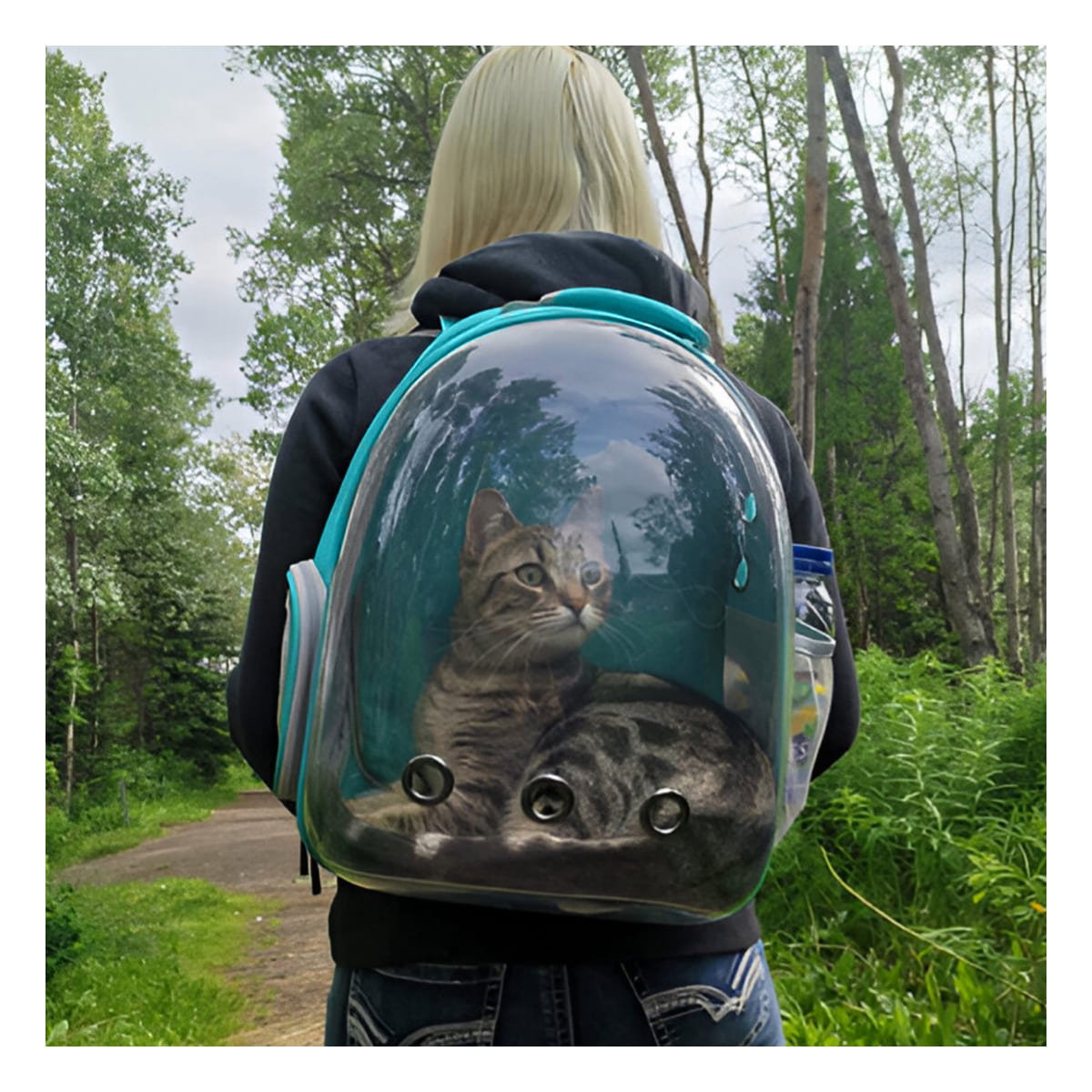 PACK2 CARRIER MODERNO PARA GATO EN CELESTE CON CAPSULA FRONTAL Y+REGALO STICKER - 3