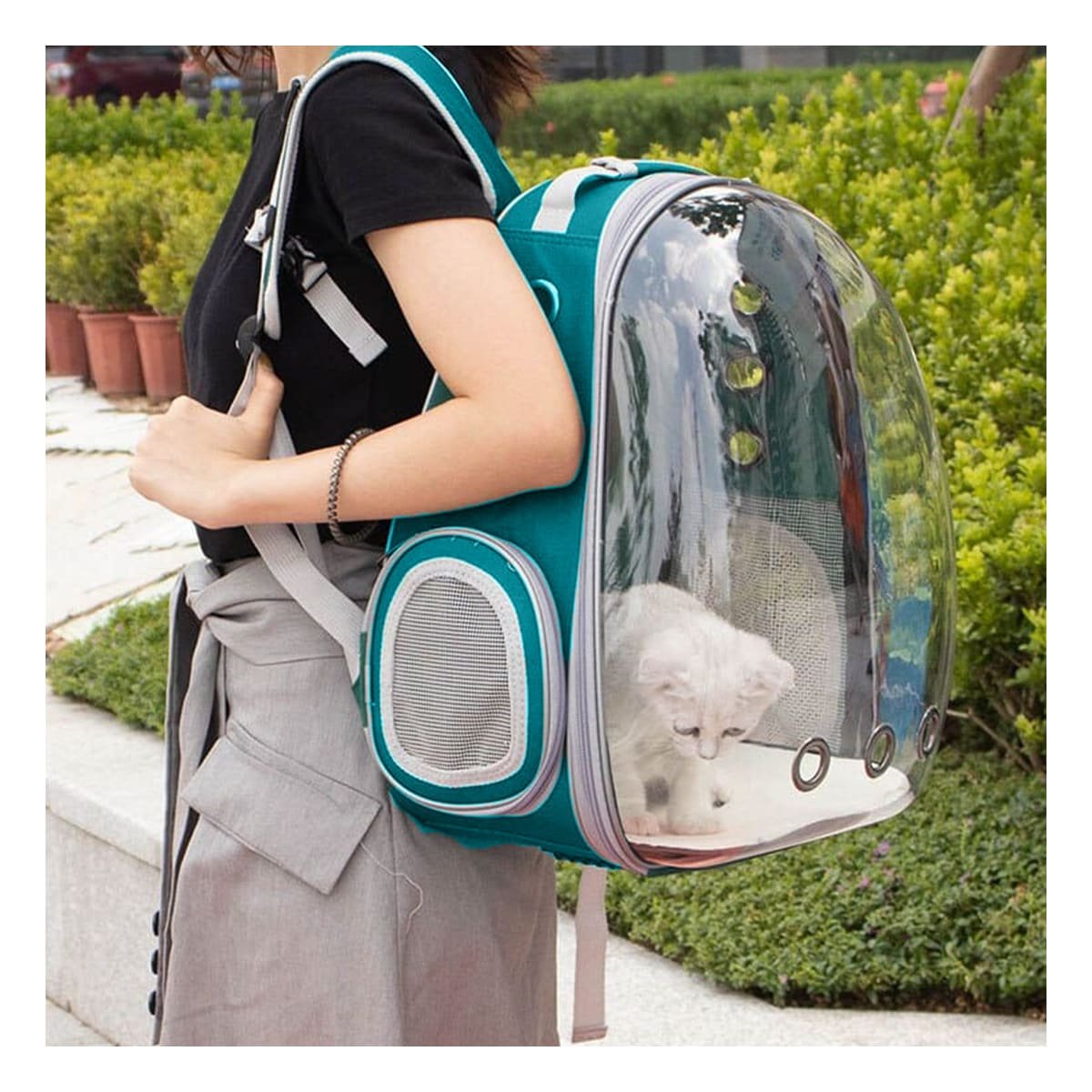 PACK2 CARRIER MODERNO PARA GATO EN CELESTE CON CAPSULA FRONTAL Y+REGALO STICKER - 5