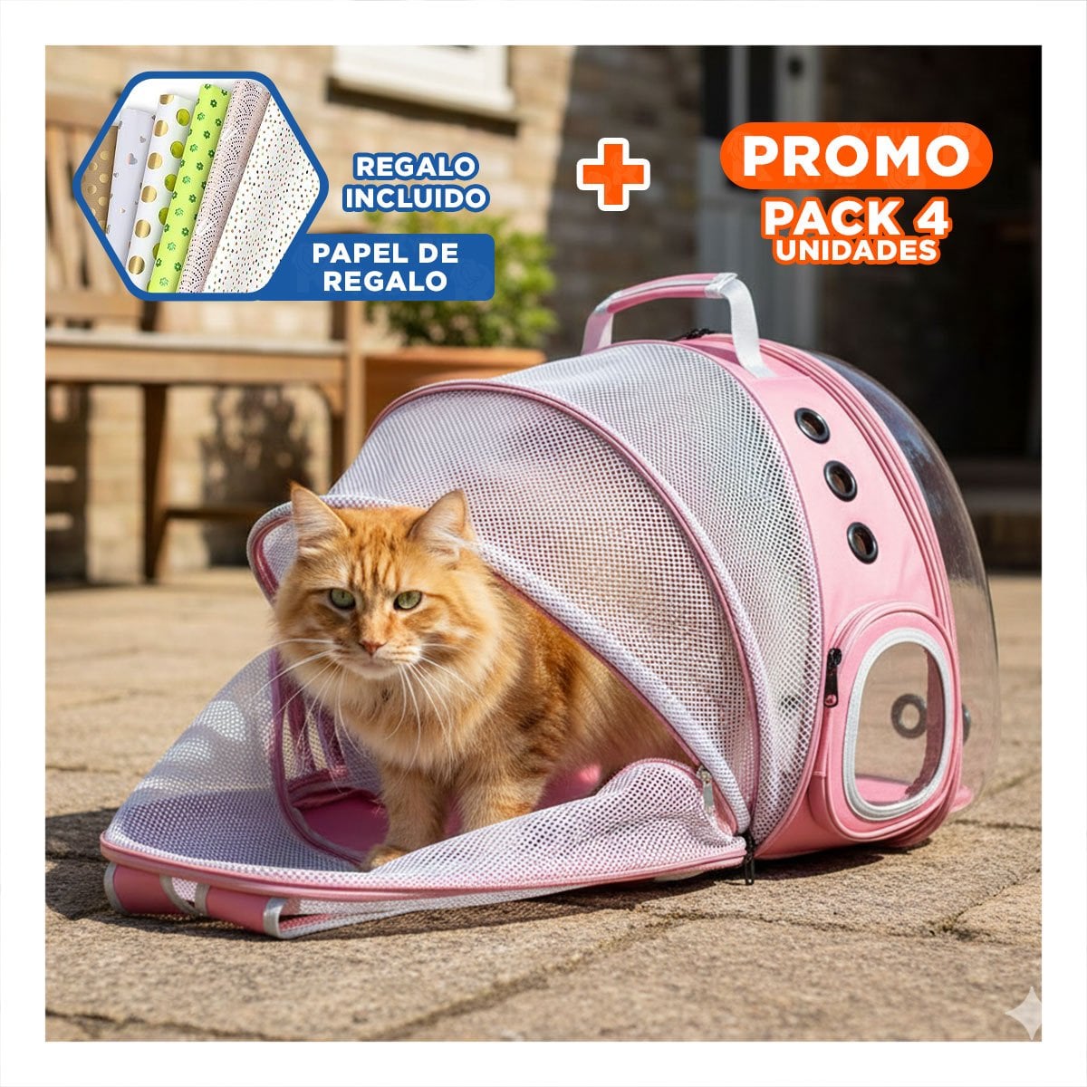 PACK4 MORRAL BURBUJA EXPANDIBLE PARA GATO EN ROSADO CON ESPACIO AMPLIO Y+PAPEL REGALO - 1