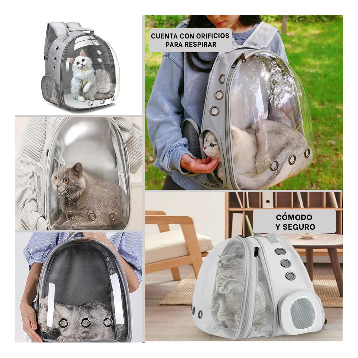 MOCHILA PORTATIL PARA GATO EN PLOMO CON BURBUJA VISIBLE Y DISENO ERGONOMICO Y+LIGAS REGALO - 5