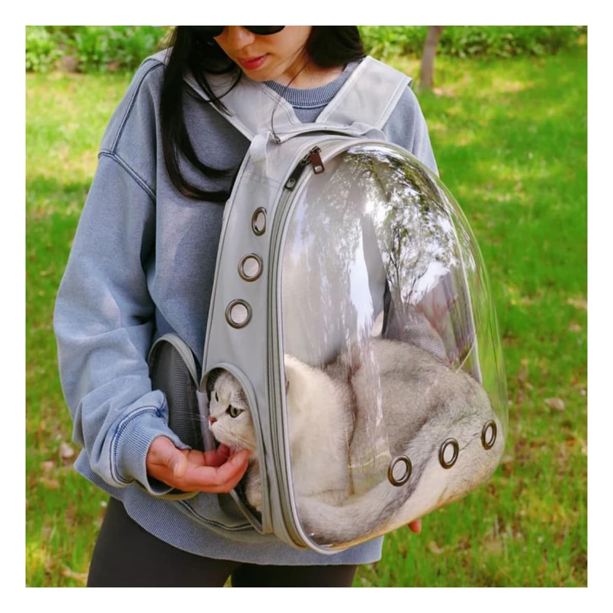 MOCHILA EXPANDIBLE PARA GATO EN PLOMO CON BURBUJA TRANSPARENTE Y SOPORTE SEGURO Y+PAPEL REGALO - 3