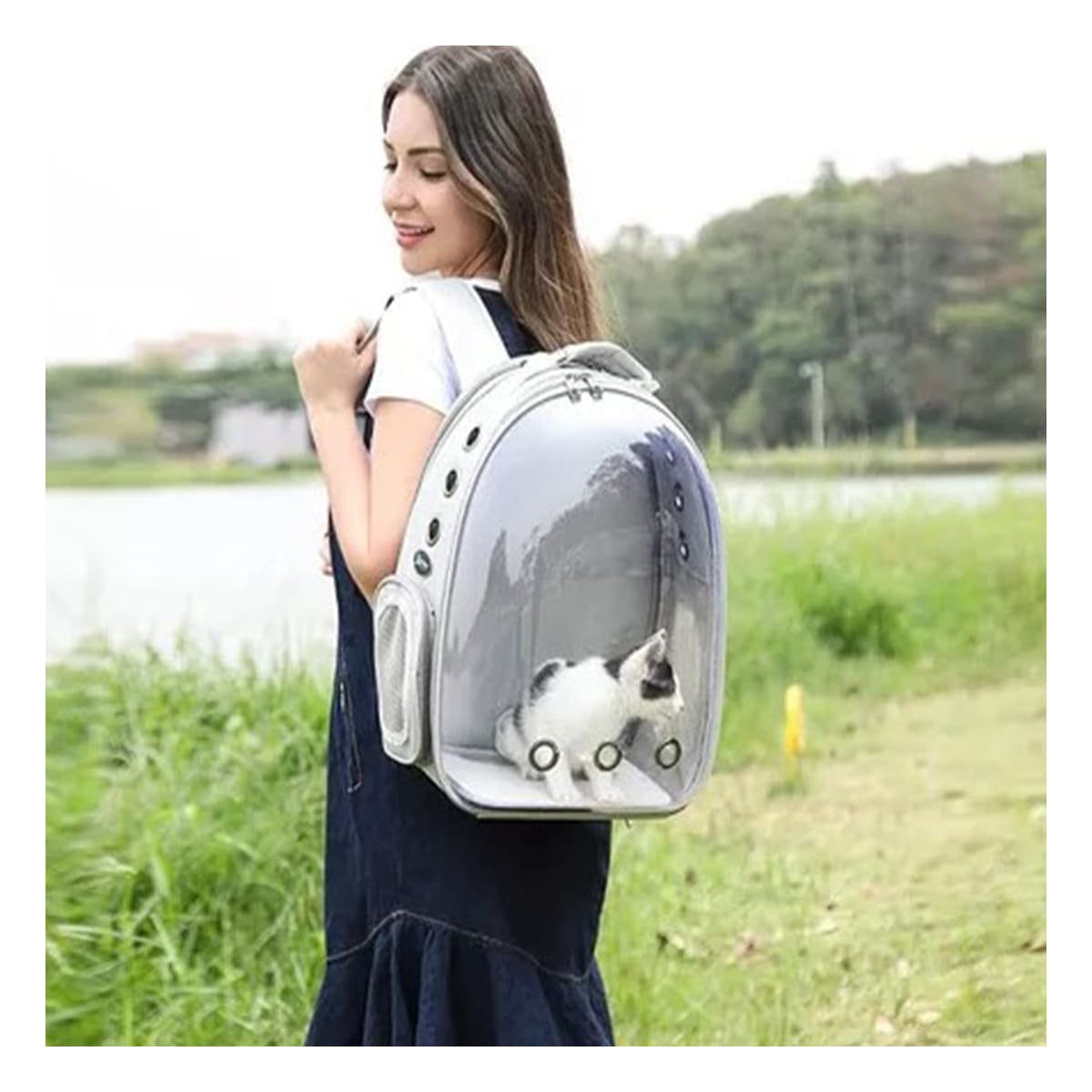 MOCHILA EXPANDIBLE PARA GATO EN PLOMO CON BURBUJA TRANSPARENTE Y SOPORTE SEGURO Y+PAPEL REGALO - 5