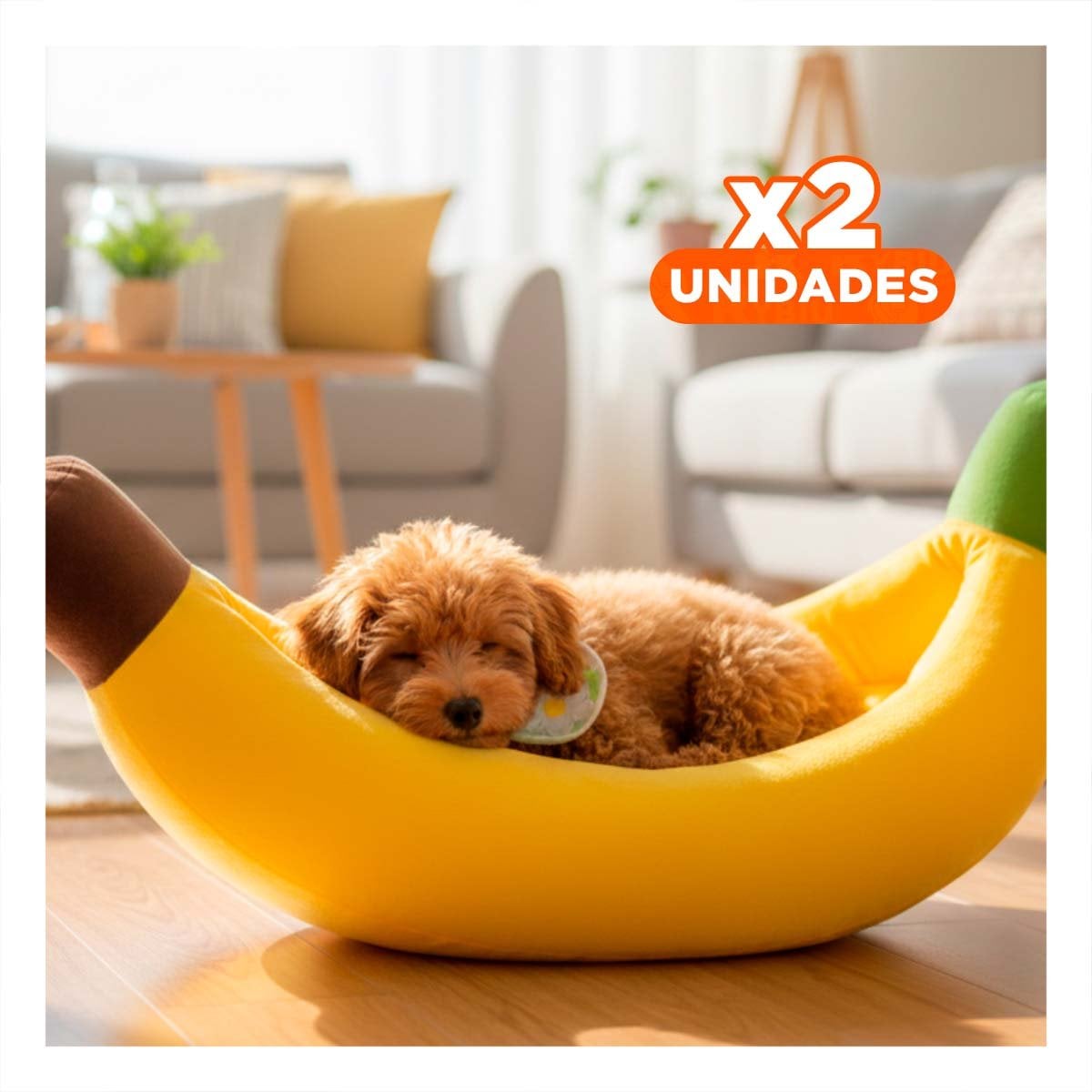 PACK2 DESCANSO ACOLCHADO ESTILO PLATANO PARA MASCOTA TALLA S AMARILLO VIBRANTE Y+REGALO STICKER - 1
