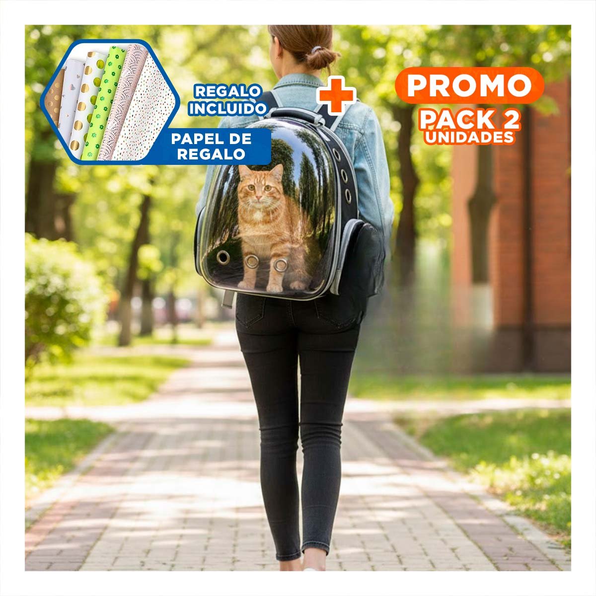 PACK2 MORRAL BURBUJA EXPANDIBLE PARA GATO EN NEGRO CON ESPACIO AMPLIO Y+PAPEL REGALO - 1