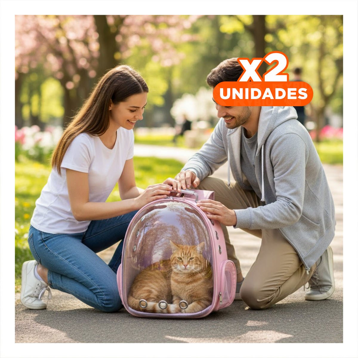 PACK2 CARRIER MODERNO PARA GATO EN ROSADO CON CAPSULA FRONTAL Y+REGALO STICKER - 1
