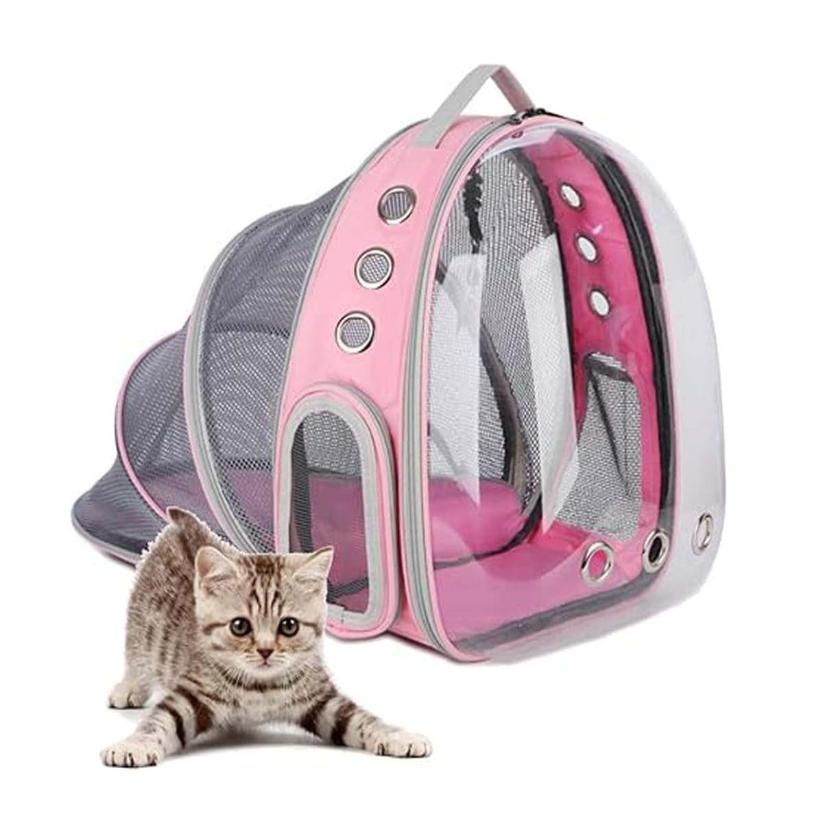 PACK2 CARRIER MODERNO PARA GATO EN ROSADO CON CAPSULA FRONTAL Y+REGALO STICKER - 2
