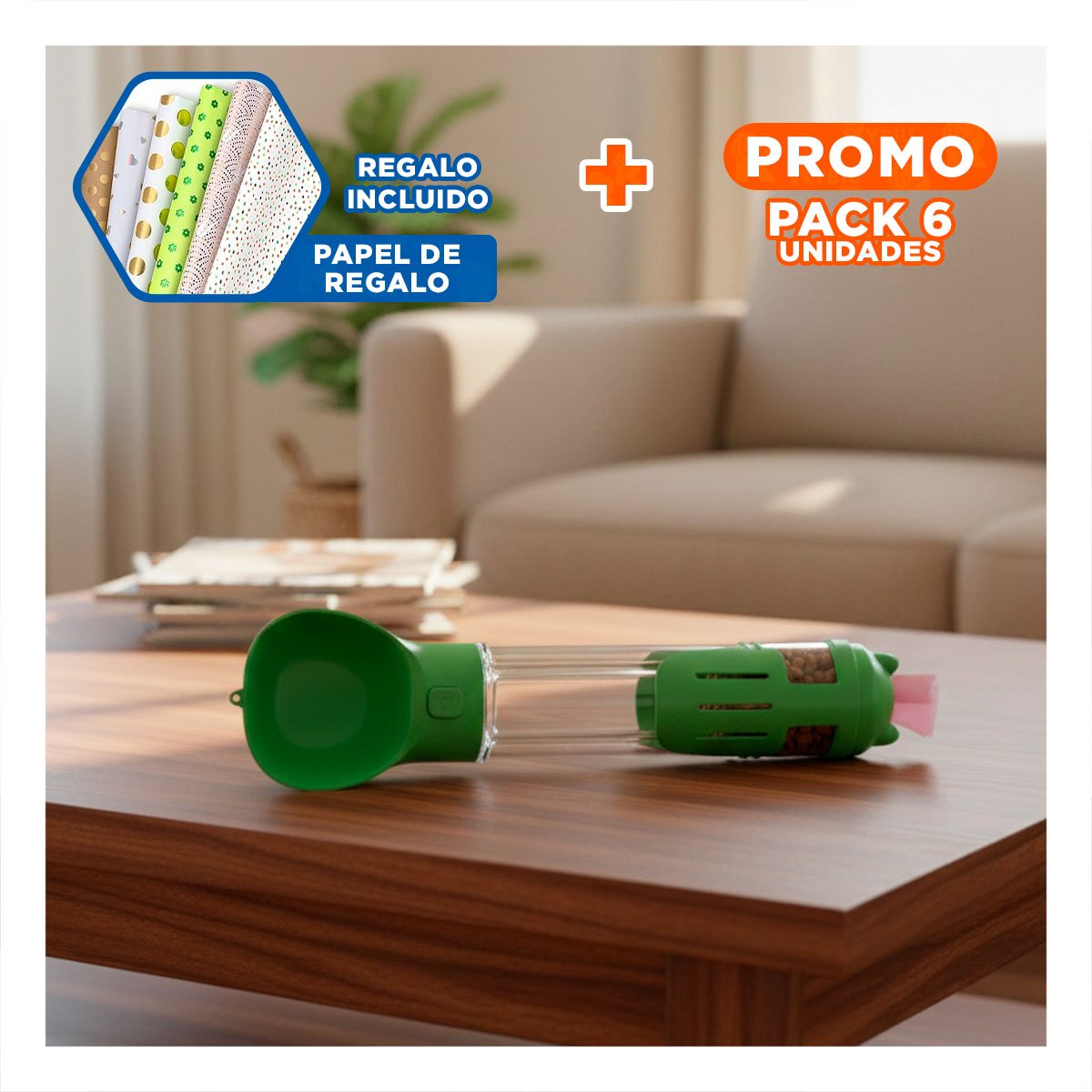 PACK6 BOTELLA 4 EN 1 DISPENSADOR CON BOLSITA VERDE GRANDE MUY SUAVE AL TACTO Y+PAPEL REGALO - 1