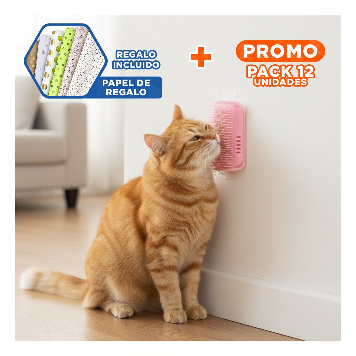 PACK12 RASCADOR ESQUINERO DE GATOS ROSADO MAS HIERBA PARA SU CUIDADO DIARIO Y+PAPEL REGALO - 1
