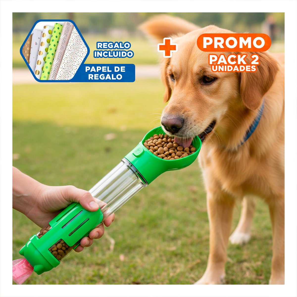 PACK2 BOTELLA 4 EN 1 DISPENSADOR CON BOLSITA VERDE GRANDE MUY UTIL DE MANEJAR Y+PAPEL REGALO - 1