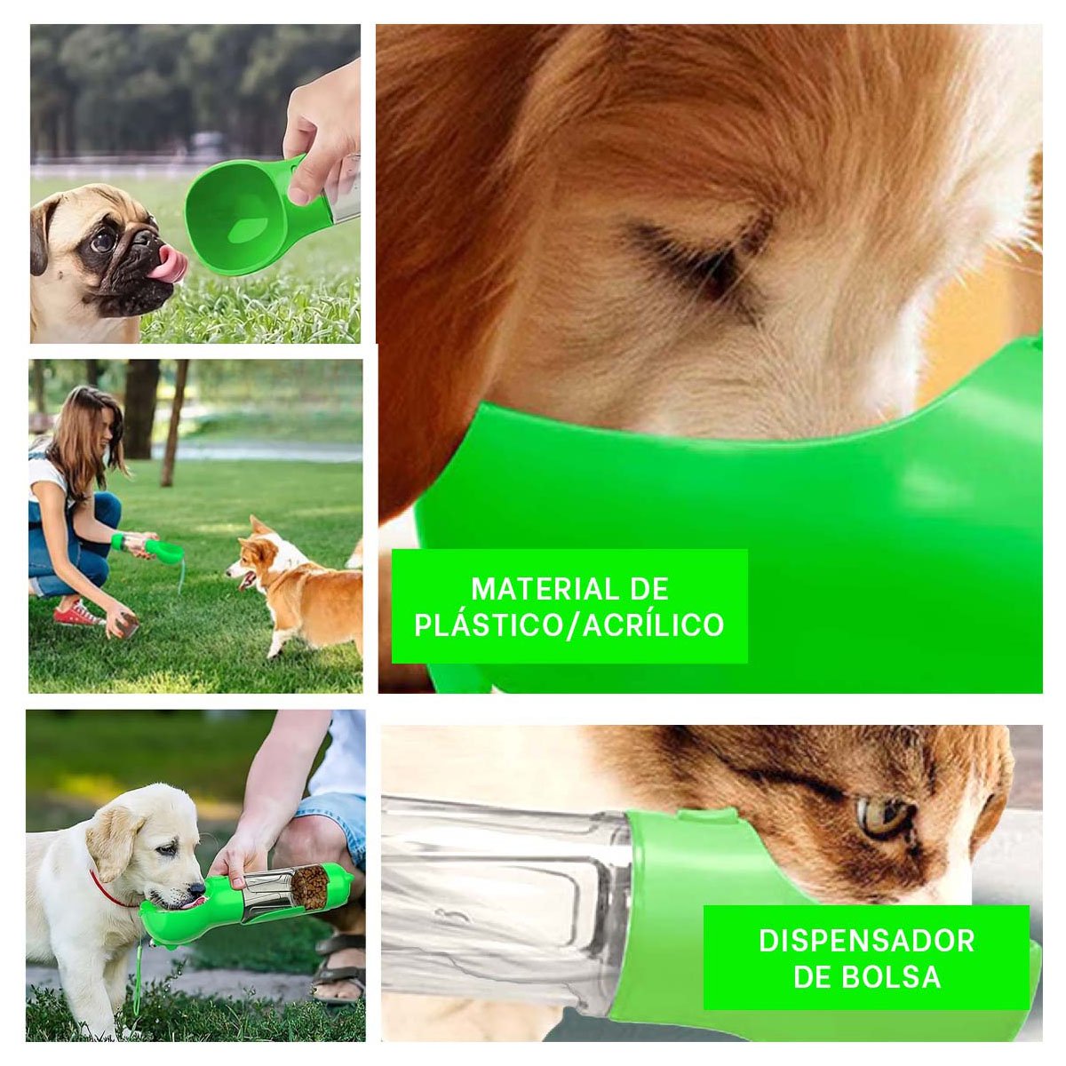 PACK2 BOTELLA 4 EN 1 DISPENSADOR CON BOLSITA VERDE GRANDE MUY UTIL DE MANEJAR Y+PAPEL REGALO - 3