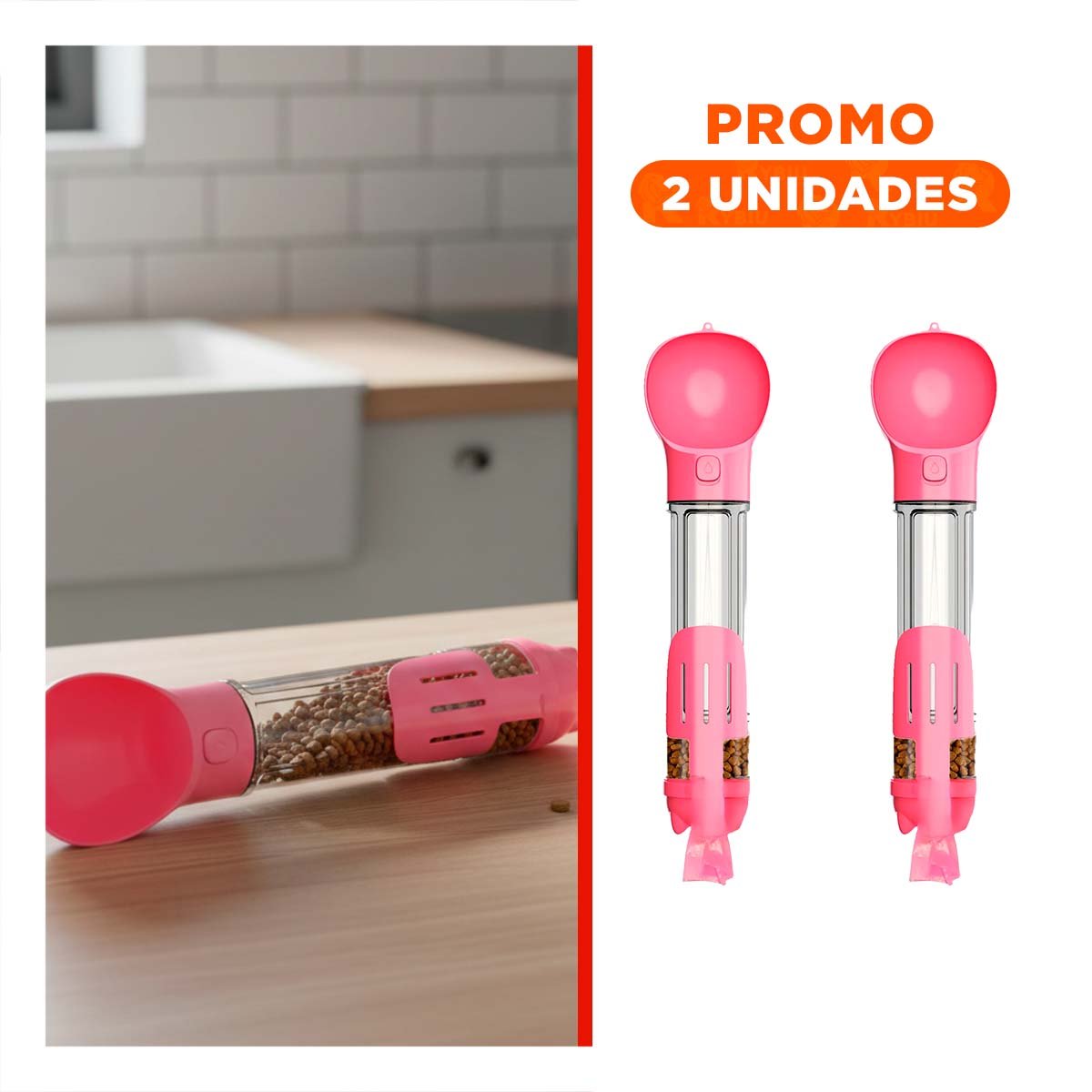 PACK2 BEBEDERO PORTATIL 4 EN 1 ROSADO GRANDE DE GRAN BRILLO PARA VISTA ESTETICA - 1