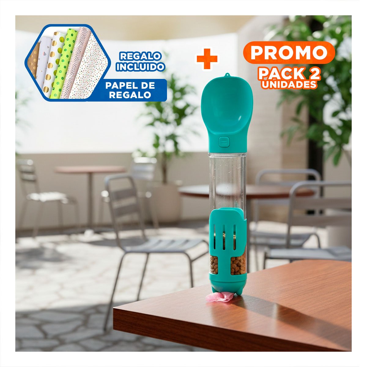 PACK2 BOTELLA 4 EN 1 DISPENSADOR CON BOLSITA CELESTE GRANDE MUY UTIL DE MANEJAR Y+PAPEL REGALO - 1