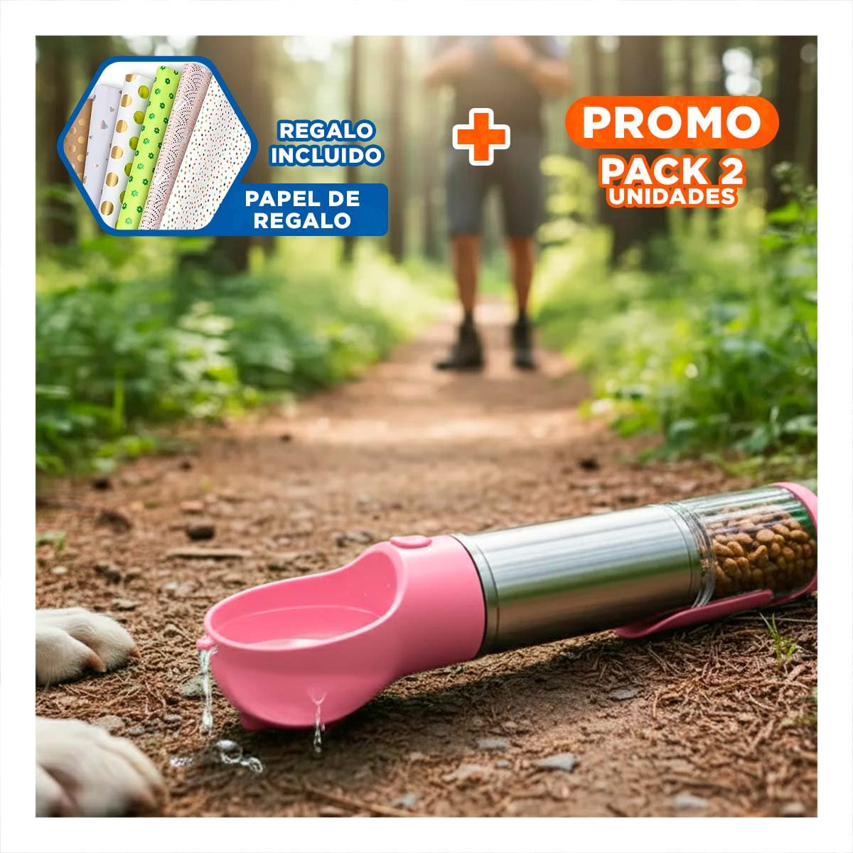 PACK2 BOTELLA 4 EN 1 DISPENSADOR CON BOLSITA ROSADO GRANDE MUY UTIL DE MANEJAR Y+PAPEL REGALO - 1